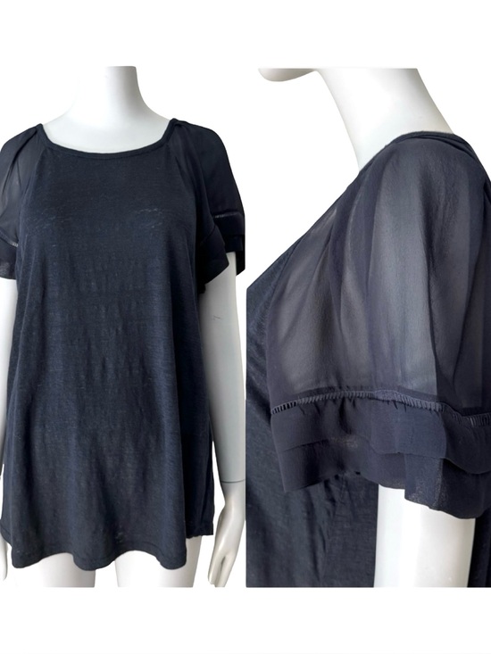 Rebecca Taylor Tops - REBECCA TAYLOR Navy Sheer Flutter Sleeve Knit Top Silk and Linen Size Large